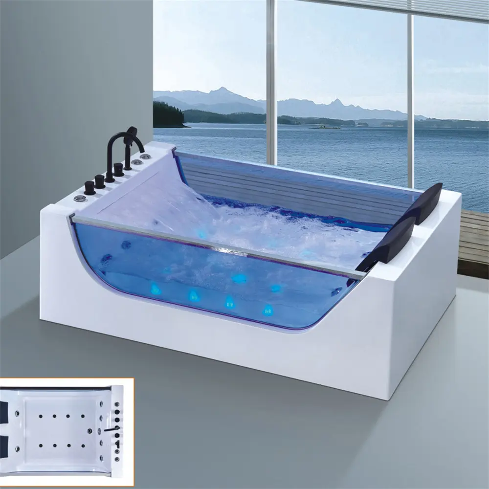Белые акриловые массажные прозрачные стеклянные ванны с кранами и современным дизайном водопад
