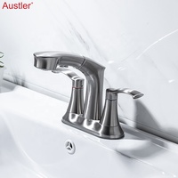 Robinet de lavabo de salle de bain à double poignée, style moderne, nickel brossé, entre-axes 4 pouces, mitigeur de lavabo
