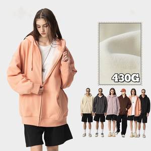 H5435 Vêtements pour hommes, sweat-shirts à capuche unisexes personnalisés de haute qualité, couleur unie, 430 g/m², mélange de coton, doublure en polaire, fermeture éclair - Product Image 3