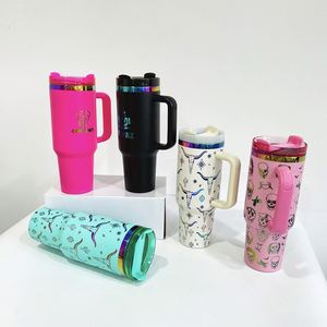 Lot de 8 bouteilles d'eau H2.0 de 40 oz en acier inoxydable avec logo personnalisé, revêtement arc-en-ciel, peinture en poudre, avec poignée pour gravure au laser - Product Image 2