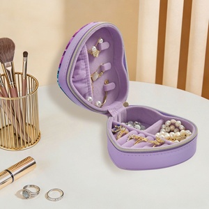 High Quality Mini Gold Zipper PU Saffiano Leather Travel Case Jewellery <b>Small</b> <b>Storage</b> Organizer Heart-shape Jewelry <b>Box</b> - Product Image 6