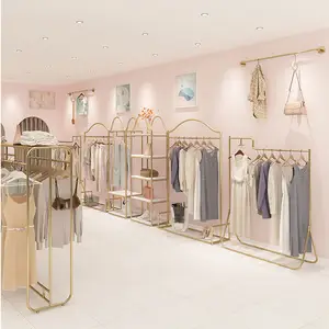 Boutique présentoir or brillant vêtement étagère femmes magasin de vêtements vêtements présentoir