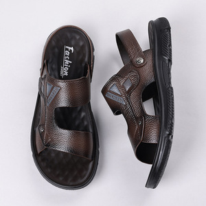 Sandalias de Playa para Hombre, de Cuero Marrón, Tallas 48, 49, 50, Tallas Grandes, Extra Anchas, Estilo Slip-On - Product Image 1