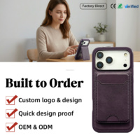 Étui de téléphone magnétique personnalisé avec logo, en cuir PU, porte-cartes détachable, béquille, antichoc, intérieur floqué pour iPhone 17 Pro