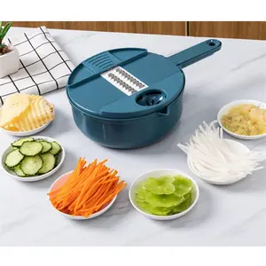 12Pcs/set Multifunctional Vegetable Cutter With Basket Kitchen Veggie Fruit Shredder Grater Slicer Kitchen Accessories