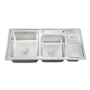 DS South Africa with trash can bin cabinet 2 two double bowl kitchen basin sink stainless steel sink