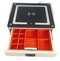 Tables de chevet intelligentes avec plateau en verre trempé et haut-parleurs Bluetooth + prise de charge USB et type-C + charge sans fil + coffre-fort