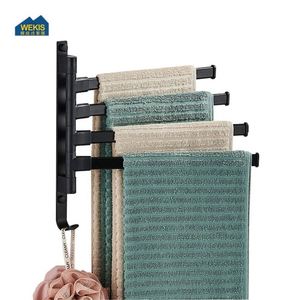 WEKIS 5-Arm Single Black Aluminum Folding Wall-Mounted Hanger Holder <b>Hook</b> Rotating Bars Heater Modern <b>Chrome</b> Finish Bathroom - Product Image 1