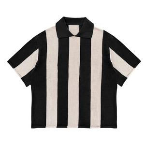 Tùy Chỉnh Thiết Kế Logo Cotton Ngắn Tay Áo Áo Len Lưới Khâu Polo Áo Sơ Mi Cổ Điển Sọc Bóng Đá Dệt Kim Jerseys - Product Image 1