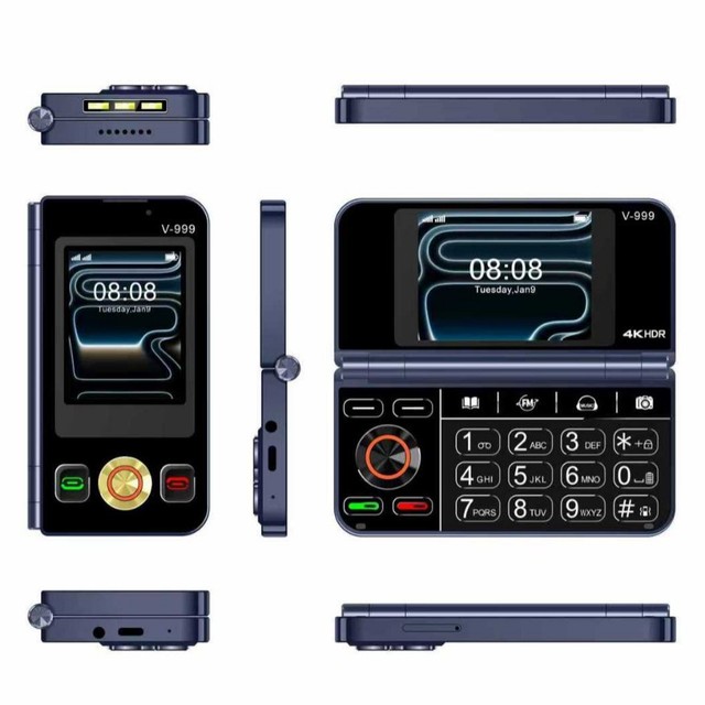 2026 New V999 Classic Clamshell Flip Phone Dual Display 2G Dual SIM Big Button Unlocked Feature Phone with Loud Speaker Torch