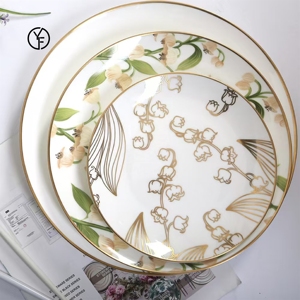 Hot Sale Porcelain <b>Dinner</b> <b>Sets</b> Serving Plate Round Custom Gold Line Flower <b>Dinner</b> Wedding Luxury Fine <b>Bone</b> <b>China</b> Dinnerware <b>Set</b> - Product Image 1