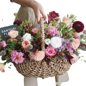 Cestas de flores hechas de ratán, paja o sauce; arreglos florales hechos a mano; flores frescas; cestas de sandía; bambú - Product Image 4