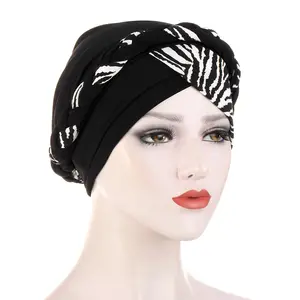 Knotted Turban Flower Print StainHead Wrap Silky Turban For Women Hairband