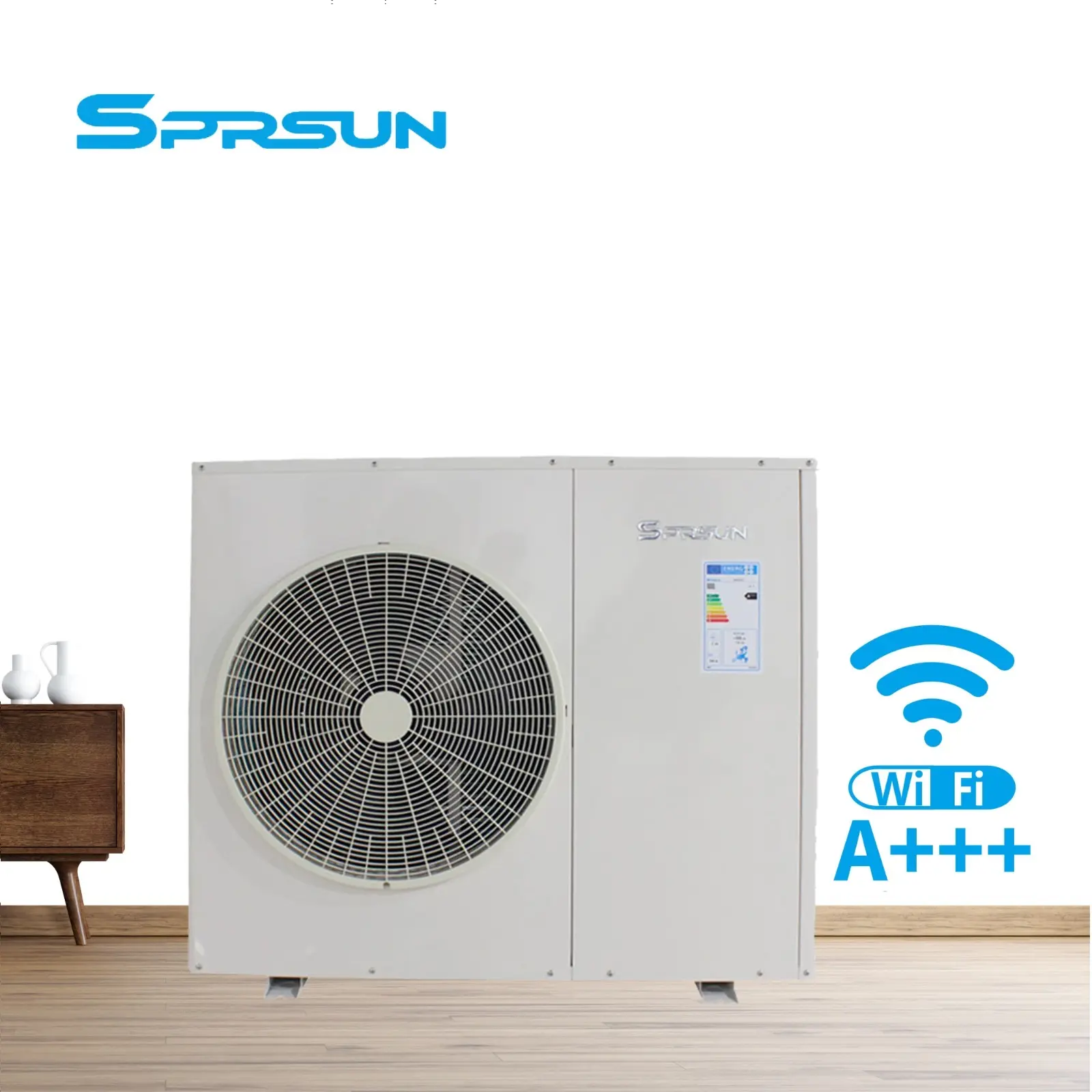 Sprsun-bomba de calor de fuente de aire R410A, inversor de CC para calefacción doméstica, agua caliente, 5 modos de trabajo, poco ruido