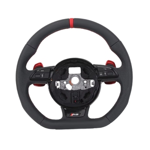 Volante Deportivo YUNZ OEM Rojo RS de Cuero y Fibra de Carbono para <span class=keywords><strong>A3</strong></span> A4 A6 A7 A8 Q5 Q7 Q8 3 6 - Product Image 1