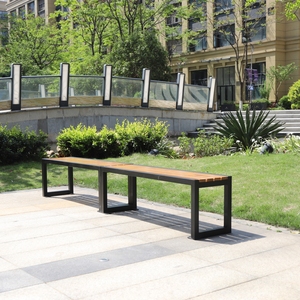 WPC-banco de madera para exteriores, muebles de calle de metal, silla larga de jardín <span class=keywords><strong>urbano</strong></span>, asientos de jardín modernos, bancos planos para KS Arks y lazas - Product Image 5