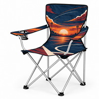 Chaise pliante portable robuste avec accoudoirs, porte-gobelet et motif logo personnalisé pour les sorties en plein air et les moments de détente au coucher du soleil