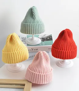 L'ultimo beanie lavorato a maglia invernale per bambini cappello caldo color caramella per bambini berretto in tinta unita