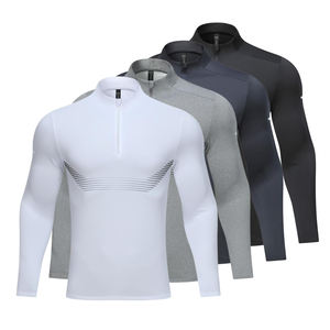 Ropa deportiva para hombre, camisas de manga larga, elástica, transpirable, 1/4, con cremallera, logotipo personalizado, ajustada, atlética, gimnasio, correr, punto sólido - Product Image 1