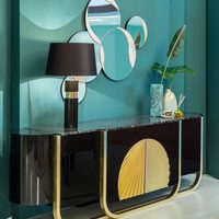 Buffet de salon de style moderne, pied en acier inoxydable doré, bois noir en marbre, armoire de buffet, 1 pièce