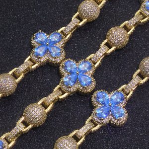 NUOYA Glacé Trèfle à Quatre Feuilles Sphérique Cubain Chaîne Bracelet Or Argent Plaqué Diamant Zircon Bijoux Hip Hop - Product Image 4
