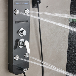 Oferta Especial: Lujoso Cabezal de Ducha Termostático LED Negro con Efecto Lluvia, Paneles de <span class=keywords><strong>Cascada</strong></span> de Cerámica y Acero Inoxidable Montados en Pared para Uso Hotelero - Product Image 5