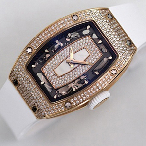 Montre unisexe de luxe en forme de baril, cadran onyx, bracelet en fluororubber, accent diamant, montre de luxe pour occasions décontractées et galas - Product Image 2