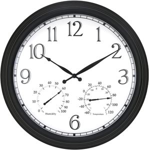<span class=keywords><strong>Horloge</strong></span> murale en quartz surdimensionnée de 23 pouces avec thermomètre hygromètre Cadre en métal pour une utilisation en intérieur et en extérieur - Product Image 1
