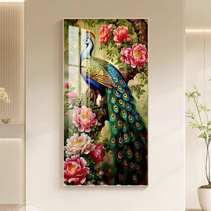 Pinturas en lienzo impresas de alta definición, flores de pavo real, pinturas de porcelana de cristal, murales LED, decoración del hogar de lujo, fábrica personalizada - Product Image 2