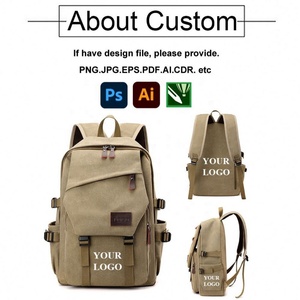 Factory OEM Custom Retro Unisex <b>Canvas</b> Backpacks Large Capacity Outdoor Travel <b>Bags</b> <b>Laptop</b> Hiking Backpacks Zipper Closure Logo - Product Image 3