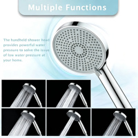 Pommeau de Douche Mural Multifonctionnel ABS Moderne à Cinq Fonctions, Haute Pression, Effet Pluie, avec Buse en Silicone Chromée