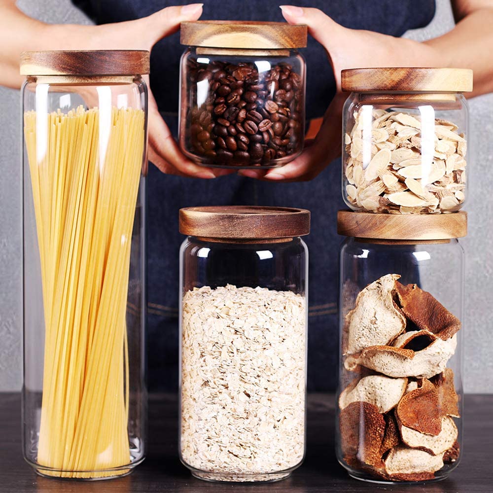 Kitchen Canisters,Thick, Stackable, Natural Style,Cookie, Rice and Spice Jars - Sugar or Flour Container