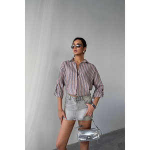 Chemise en lin rayée pour femme en anthracite - Blouse élégante - Product Image 5