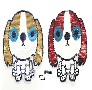 2020 popular custom dog Sew On Patch Reversal Sequin Iron On Patch embroidery