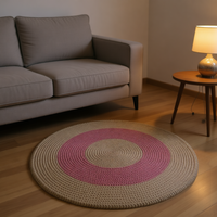 Woven Polyester Rug Carpet Handmade Braided Mat Mediterranean Style Waterproof Non-Slip Eco-Friendly for Living Room Area