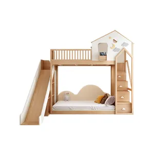 Children's solid wood treehouse bed log wind elevated bed High and low with slides Bunk beds can be customized