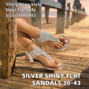 Nuevo Diseño, Sandalias Planas de Verano, Sexys, Plateadas, Brillantes, con Punta de Acero y Cierre de Hebilla, para Playa, Tallas Grandes 36-43, Venta Directa de Fábrica - Product Image 2