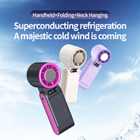 Hxtc88 Nouveau ventilateur portable pliable à main avec fonction de refroidissement par air et glace, rechargeable par USB, 6000 mAh, avec cordon de suspension