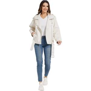 Chaqueta de motociclista de piel sintética negra personalizada para mujer, prendas de vestir para Otoño y temporada de otoño, abrigo con relleno de algodón y poliéster, para otoño de 2017 - Product Image 3