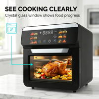 Oven Air Fryer Digital 11L Kapasitas Besar 1500W untuk 5-6 Orang, Pintu Kaca Transparan, Rak Dua Lapis, untuk Memasak Sehat