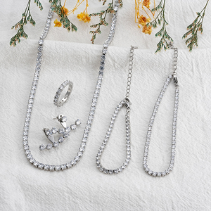 Bijoux de mariage pour femmes, ensemble de bijoux en zircon cubique, chaîne de Tennis, Bracelet, collier, boucle d'oreille - Product Image 3