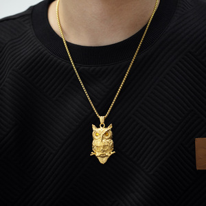 Accessoire pendentif hibou rétro en gros rue hip-hop polyvalent crâne titane collier en acier pour hommes avec un style unique - Product Image 2