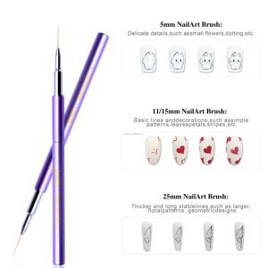 Pinceau professionnel pour détails et lignes, manche métallique violet, poils en nylon, 5mm 11mm 15mm 25mm, ultra-fin pour nail art - Product Image 3