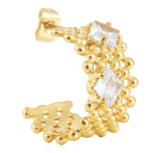 Gold Stainless Steel Hoop <b>Earrings</b> With <b>Crystal</b> Stones Geometric Mesh Design Party Jewelry U Shape <b>Stud</b> <b>Earrings</b> - Product Image 5