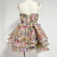 Robe Courte Vintage Décontractée en Mousseline de Soie pour Femme, Style Princesse, à Bretelles Fines, Imprimé Nœud, Sans Manches, avec Lacets, Collection Été, Vente en Gros pour Boutiques