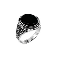 Bague en argent sterling 925 avec agate noire naturelle turque Kaanjewelry, style classique vintage pour homme, bague en argent personnalisée
