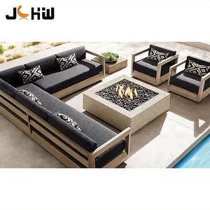 All Weather Waterproof Outdoor Hotel Furniture Sofa Set Sectional Sofas Patio Lounge Solid Teak Wood Garden Sofa