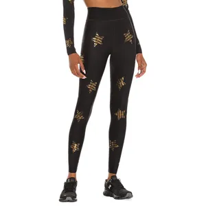 Neue Push-Up-Yoga-Leggings mit Gold-Stern druck und hoher Taille und Bauch in schwarzen Yoga hosen mit Blitz druck