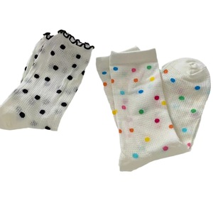Calcetines de lunares para mujer, hasta la pantorrilla, de malla fina, transpirables, estilo casual de verano, estilo japonés JK, frescos y bonitos, blancos con lunares de colores - Product Image 5