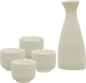 Cerâmica branca Conjunto Saquê Quente com Tokkuri Garrafa Garrafa (5 oz) e 4 Ochoko Xícaras (1.6 oz), Estilo Japonês Sake Vinho Servindo Conjunto